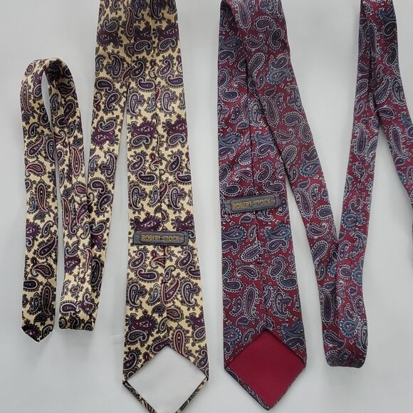 ROBERT STOCK PAISLEY SILK TIE BUNDLE RED YELLOW MAROON BLUE MEN'S OFFICE - Picture 8 of 9